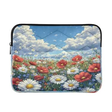 Imagem de STAYTOP Linda bolsa para laptop com céu azul e flores silvestres macia e resistente a impactos, bolsa protetora para notebook de 13 a 14 polegadas