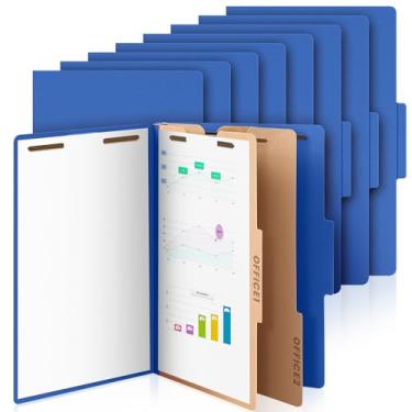 Imagem de AmazingSpark 12 pastas de classificação, tamanho legal, 2 divisórias, pasta de arquivo com expansão, 2 pinos, fixador, organizador de arquivos de escritório, para escola, hospitais, casa (azul escuro)