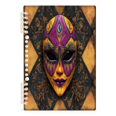Imagem de Burbuja Caderno de máscara de carnaval, papel pautado universitário A5 com 60 folhas, fichário para escritório, 1 pacote