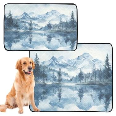 Imagem de CEBUGI Almofadas de xixi laváveis para cães, pacote com 3, almofadas impermeáveis para filhotes de cachorro, antiderrapante, à prova de vazamento, para cercadinho, cama, montanhas com árvores