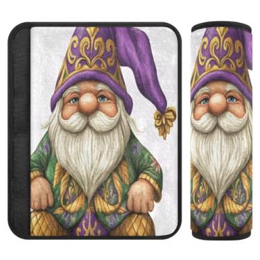 Imagem de Burbuja Capa para cinto de segurança de carro Mardi Gras Gnome Almofadas macias confortáveis para cinto de segurança de carro para alça de ombro de assento de carro, 1 par pequeno