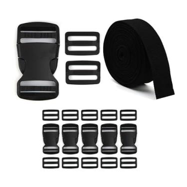 Imagem de TAYEEL Kit combo de correias e fivelas de 3,5 cm: correias de nylon de 6 metros, pacote com 6 fivelas de liberação rápida e 12 trideslizantes - sem costura ajustável para bagagem, mochila, rede (ZD