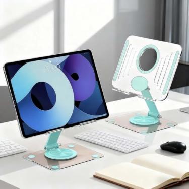 Imagem de Suporte giratório para tablet com base giratória de 360°, suporte ajustável para iPad para mesa com suporte estável, suporte universal para tablet para escritório e uso doméstico (verde)