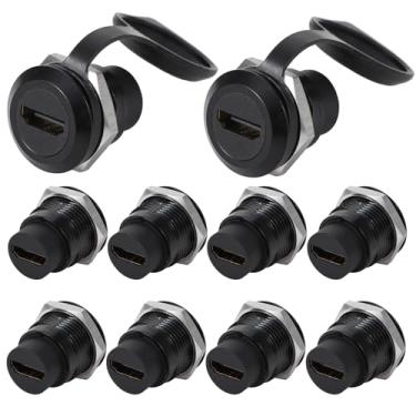Imagem de ANMBEST Conector de montagem em painel HDMI 2.0, 10 peças, acoplador de cabo de passagem USB 4K 30Hz 3D e adaptador de anteparo HDMI fêmea para fêmea HDR com tampa contra poeira à prova de intempéries