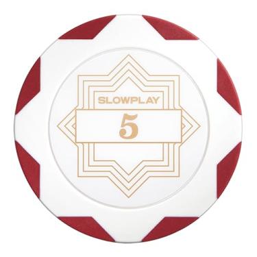 Imagem de SLOWPLAY Nash Clay Poker Chips White Gold Edition, composto de argila pesada de 14 gramas, fichas grandes de 40 mm a granel, pacote de 50 com denominação de 5