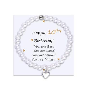 Imagem de yaozeio Pulseira de pérolas, presentes de aniversário para filha, amiga, pulseira de pérolas para mulheres, presente de aniversário de 18 anos, 21 e 10 anos, Small, Resina, Sem Pedra Preciosa