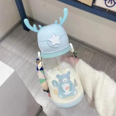 Imagem de Garrafa De Água Squeeze Infantil Escolar Com Canudo - OMG