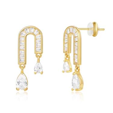 Imagem de KissYan Brincos de argola para mulheres, banhado a ouro branco 14K, fileira dupla, zircônia cúbica, leve, vazado, hipoalergênico, joias delicadas, presentes, Latão, Zircônia cúbica