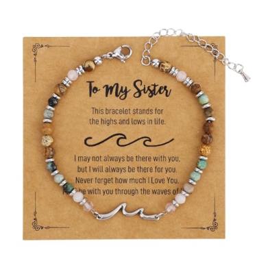 Imagem de Pulseira Onda para Mulheres, Pulseiras de Amizade A Onda da Vida Pulseira com Contas Joia Motivacional Presente de Melhoras Ânimo Presente Inspirador(Sister)