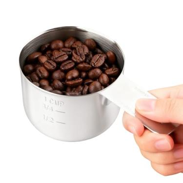 Imagem de 1 copo medidor de aço inoxidável, 1 xícara/226.8 g/240 ml colher de medição com escala interna gravada e alça, copo de metal para assar, comida de cachorro, detergente para roupas, ingredientes secos