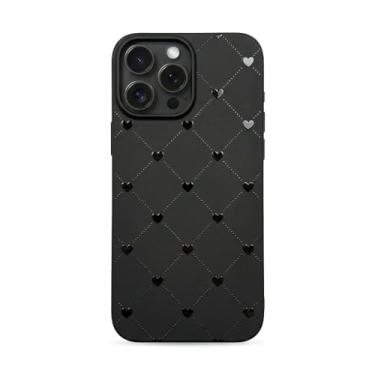 Imagem de Cavka Capa preta compatível com - iPhone 15 - capa de telefone de coração fofo Coquete bonita protetora à prova de choque de silicone TPU fosco design feminino minimalista chique padrão pontilhado