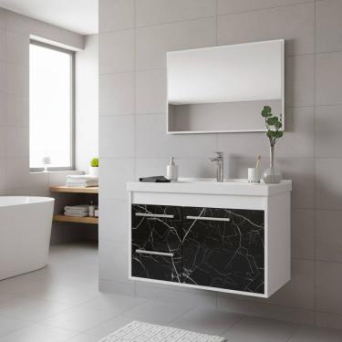 Imagem de Kit Armário para Banheiro 60cm MDF com Cuba + Espelheira - Potenza Preto