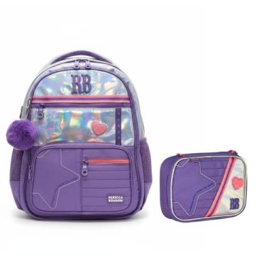 Imagem de Kit Mochila e Estojo Rebecca Bonbon Escolar Holográfica cor:roxo, roxo