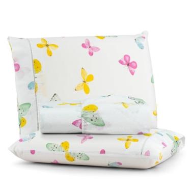 Imagem de Jogo de Lençol 200 Fios Algodão Estampa Borboletas – King, Queen, Casal e Solteiro(BORBOLETA COLORIDA,KING 3-PEÇAS)