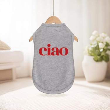 Imagem de Camisa confortável sem mangas para cães: regata roupas para animais de estimação para aventuras ao ar livre Ciao impresso cinza PP