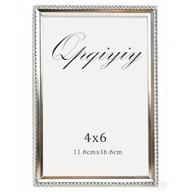 Imagem de QPQIYIY Porta-retrato 10 x 15 cm com capa de vidro real, molduras de metal com suporte de mesa ou parede, corda prateada
