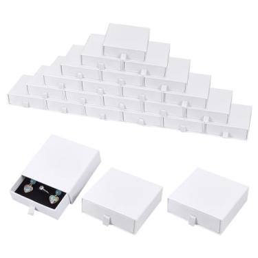 Imagem de OLYCRAFT Pacote com 24 caixas de presente quadradas com gaveta 9 x 9 x 3,5 cm, caixa de joias de papelão, caixa de armazenamento de joias de papel branco com interior de esponja, caixa de presente de