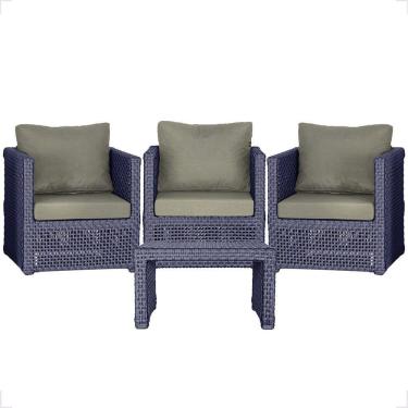 Imagem de Mesa E 3 Poltronas Madri Corda Náutica Estofado 8 Trama Azul