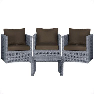 Imagem de Mesa E 3 Poltronas Madri Corda Náutica Estofado 9 Trama Prata