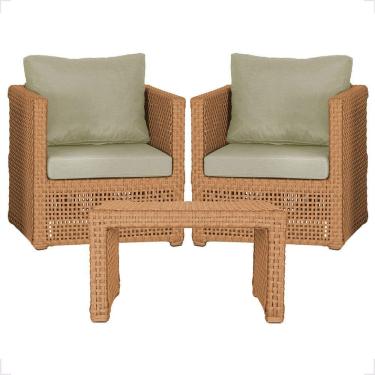 Imagem de Mesa E 2 Poltronas Madri Corda Náutica Estofado 7 Trama Terra Cota