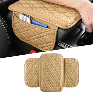 Imagem de Couslcd Capa de console central de carro, almofada de couro para descanso de braço de veículo com 2 sacos de armazenamento, acessórios de almofada de caixa de assento interno para apoio de braço
