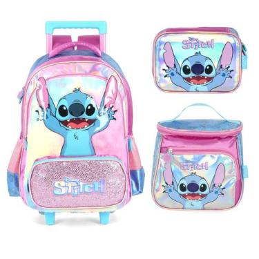 Imagem de Kit mochila rodas bolsa escolar lancheira estojo lilo stitch - Luxcel,
