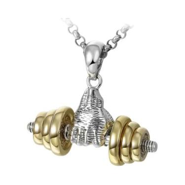 Imagem de Colar De Pingente De Halteres De Aço Titânio Unissex Punk Fitness Joia
