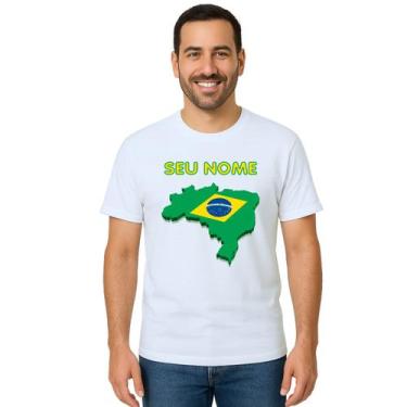 Imagem de Camiseta Brasil Mapa Com Nome Estampa Personalizada - UseP4, Branco, A