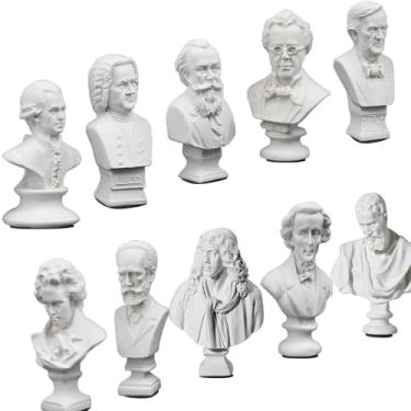 Imagem de LAGOM HOUSE Conjunto de 10 peças de estátua clássica de busto grego de compositores musicais, escultura de artista famoso barroco a romântico, estatuetas colecionáveis (7 cm escultura de busto x 10P)