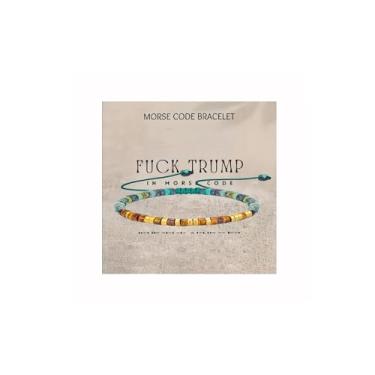 Imagem de ZenVib Pulseira feminina Fck Trump com código Morse, mensagem oculta, engraçada, olho de tigre, turquesa africana, ajustável, pedra natural, coragem, poder, empilhável, contas, presentes motivacionais