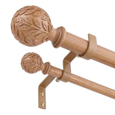 Imagem de Wolistsa Varões de cortina duplos de madeira para janelas de 3 a 176 polegadas (3 a 14,6 pés), mastro decorativo de cortina resistente de 2,5 cm com acabamentos de imitação de grão de madeira