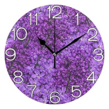 Imagem de GAIGEO Relógio de parede decorativo analógico operado por bateria relógio de cozinha fofo, arte de parede boho, decoração de casa, flores roxas vibrantes, floral, 25 cm, ponteiros pretos