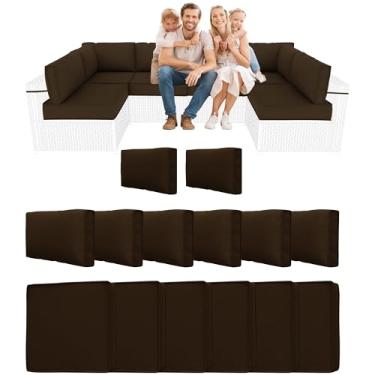 Imagem de YQNUCO Almofadas seccionais externas de 14 peças, substituição de almofadas de sofá resistentes à água, almofadas de espuma de alta densidade para móveis de pátio de 10 cm, serve para conjunto de