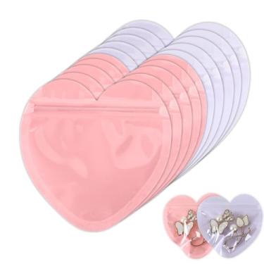 Imagem de Liwidon Sacos de joias em forma de coração pequenos sacos de joias vermelhos resseláveis ziplock organizadores de joias de plástico transparente suprimentos de embalagem fofos