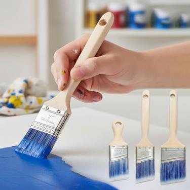 Imagem de Conjunto de 3 pincéis com cerdas angulares, cabo sólido e virola inoxidável para acabamento de parede, arte e projetos de bricolage
