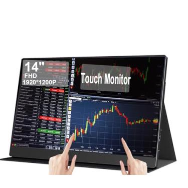 Imagem de AHXJKA Monitor de viagem portátil de toque de 14 polegadas: Extensor de tela de laptop IPS/HDR de 1920 * 1200p para jogos e exibição de computador, compatível com laptop PC telefone PS4/PS5 Switch