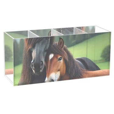 Imagem de TSENQUE Porta-lápis bonito com estampa de animal de cavalo para mesa, marcador floral de animais, suporte de pincel de maquiagem de acrílico, copo de caneta