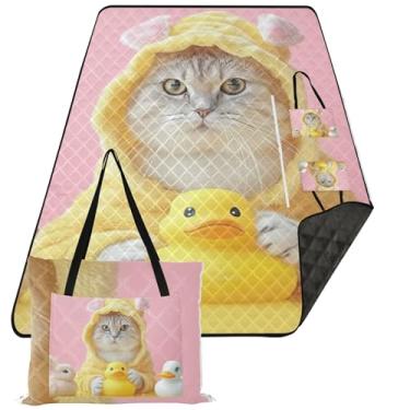 Imagem de TSENQUE Cobertor de praia grande de gato engraçado desenho de pato à prova d'água, tapete de acampamento infantil estampado para grama tapete dobrável cobertor de piquenique, 203 x 152 cm