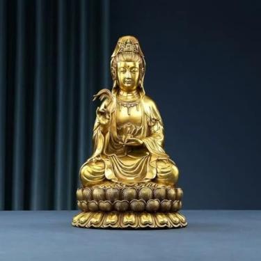 Imagem de FENNYYAR Estátua Guanyin de Bodhisattva de lótus sentado no Mar do Sul do Buda de cobre, 20,5 cm 20,3 cm, ornamentos para sala de estar em casa