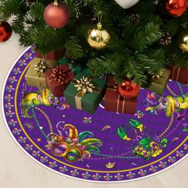 Imagem de VISSTREE Saia de árvore de carnaval, 121 cm, decoração de carnaval de carnaval, baile de máscaras roxo de flor de lis, tapete de gola redonda para decoração de casa