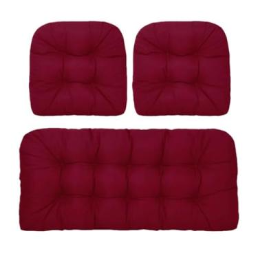 Imagem de BAHULA Almofadas de vime para cadeira de exterior, almofadas de sofá impermeáveis para móveis de pátio, almofadas de assento de móveis de vime de pátio, uma poltrona e duas almofadas em forma de U