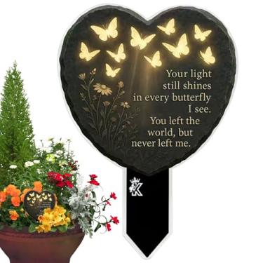 Imagem de Marcadores De Túmulo Para Cemitério | Estaca de Simpatia em Formato de Coracao para Decoracao de Sepultura,Estacas Para Cemitério Com Borboletas Vazadas Em 2D | Para Exterior Jardim Luto Perda Animal