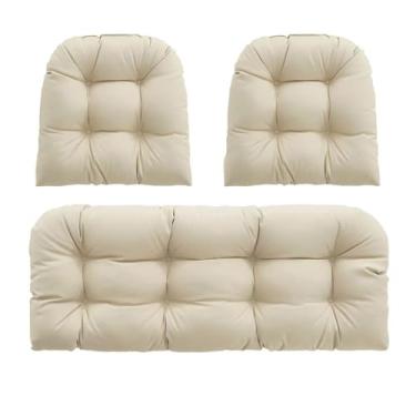 Imagem de BAHULA Almofadas de vime para cadeira de exterior, almofadas de sofá impermeáveis para móveis de pátio, almofadas de assento de móveis de vime de pátio, uma poltrona e duas almofadas em forma de U