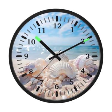 Imagem de CEBUGI Relógio de parede com luz noturna de 30,5 cm que brilha no escuro com sensor de voz, 1 relógio de parede com padrão de concha operado por bateria para decoração de quarto e sala de estar