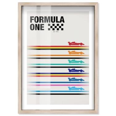 Imagem de Pôster retrô F1 Shadowbox Print Formula 1 Posters by Notoriart, moldura loira, 43 x 63 cm