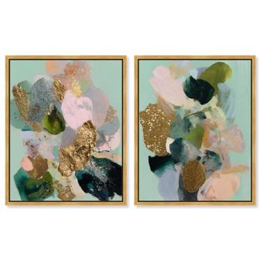 Imagem de Conjunto de 2 decoração de parede Boho com estampa de sonho botânico dourado da Art Remedy, moldura dourada, 40,6 x 50,8 cm