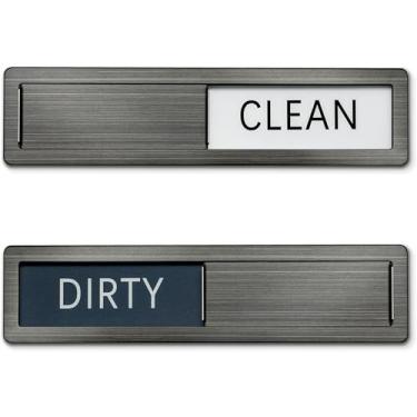 Imagem de Ímã limpo e sujo para lava-louças, indicador de sinal sujo preto premium - Ímã limpo e sujo grau 304 para máquina de lavar louça, estilo minimalista cinza e branco, fácil de ler com fita adesiva extra