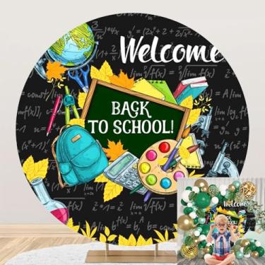 Imagem de OERJU Capa de fundo redonda de volta às aulas, primeiro dia de aula, cenário fotográfico, professores, estudantes, decorações temáticas de volta às aulas, sala de aula, quadro negro, aprendizagem