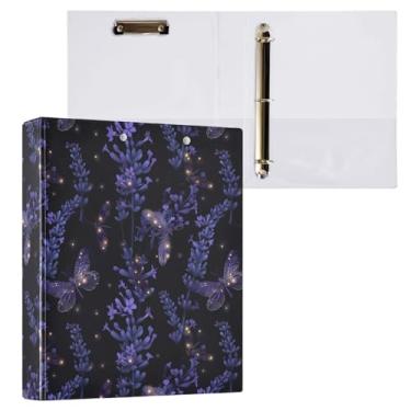 Imagem de Fichário de 3 anéis de flores de borboleta preta roxa 3,8 cm, fichário decorativo com prancheta e 3 bolsos transparentes, comporta 200 folhas de papel tamanho A4, fichários à prova d'água para escola