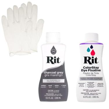Imagem de Conjunto de corante líquido Rit com fixador ColorStay – Kit tudo em um com luvas para reduzir o sangramento de cor (cinza carvão)